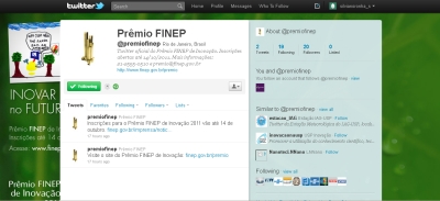 Página do Prêmio Finep no Twitter